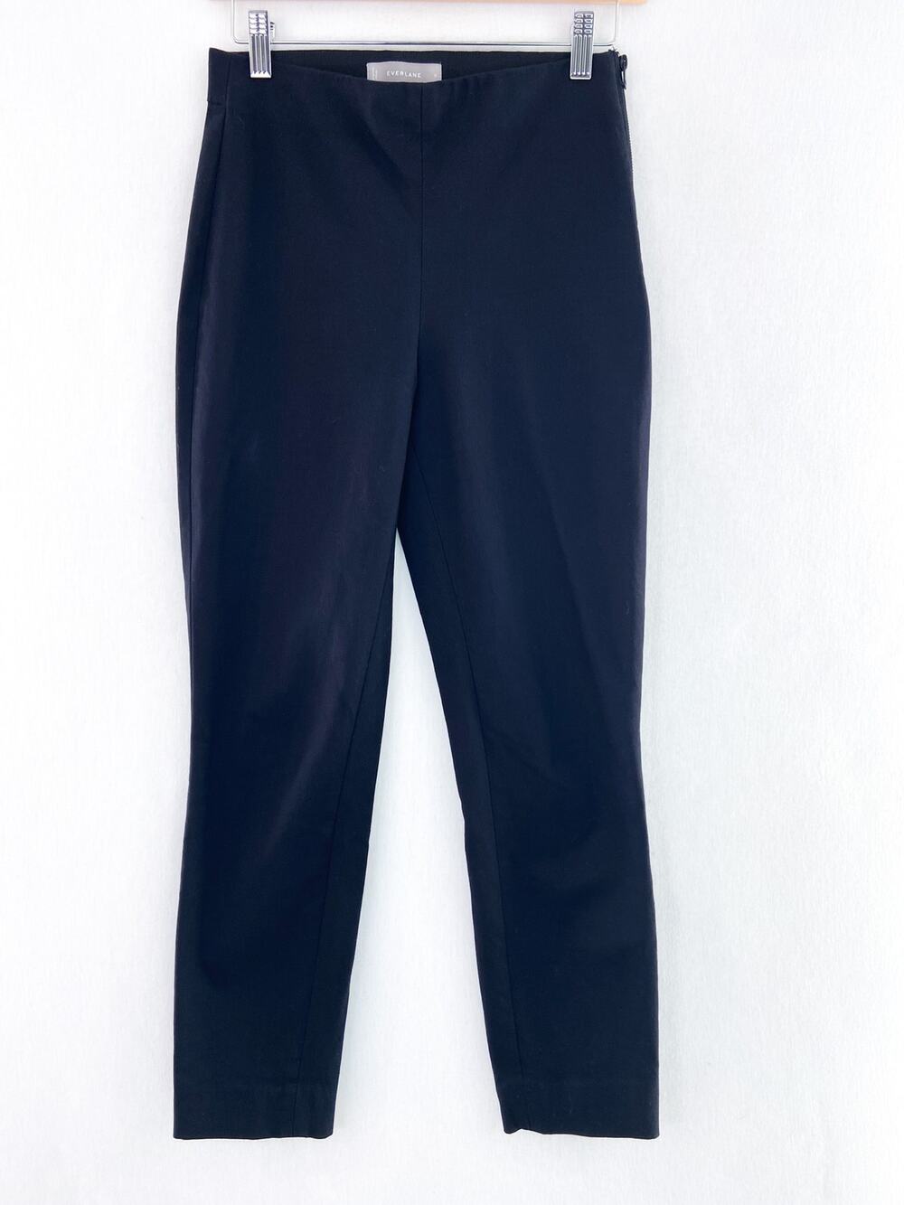 Everlane Women's Cotton Black Flat Front Slim Crop Stretch Pants size 0 FLAWED